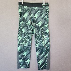 Womens L Nike‎ Dri-Fit Legging 3/4 Crop Green Pattern